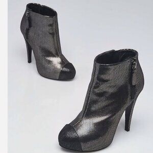 Chanel Silver Metallic Leather Cap Toe Ankle Boots